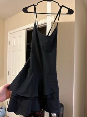 Black Cross Back Ruffle Active Dress